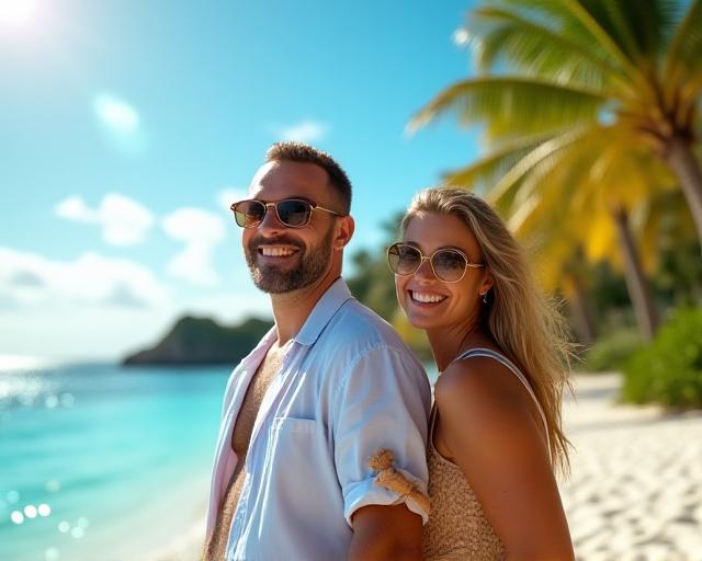 Happy couple enjoying a tropical vacation